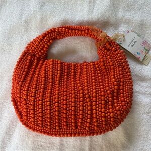 Orange Beaded Shoulder Top Handle Bag Purse Viral Tik Tok Made in India NWT